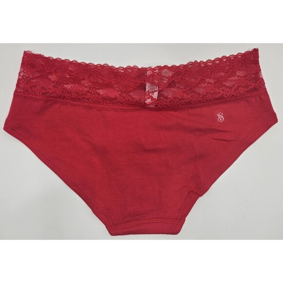 VICTORIA’S SECRET Soft Cotton blend Lace Low Rise Hip Hugger Panty Size S/P Red - Picture 2 of 5